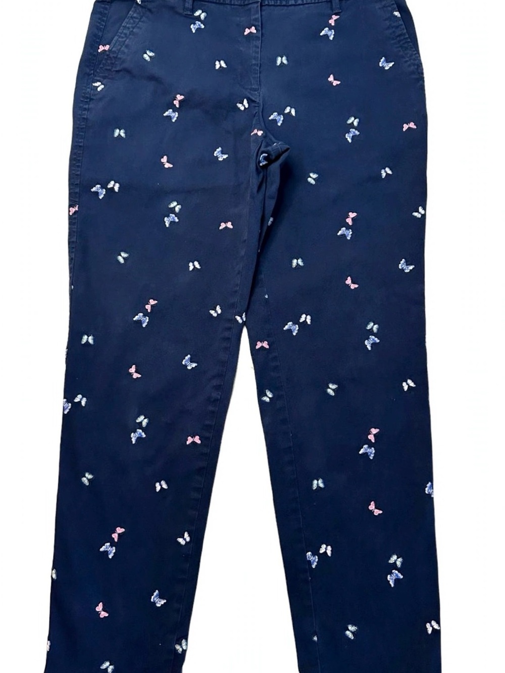 Talbots Relaxed Chino Pants Size 8 Navy Blue Embroidered Butterfly Crop Ankle